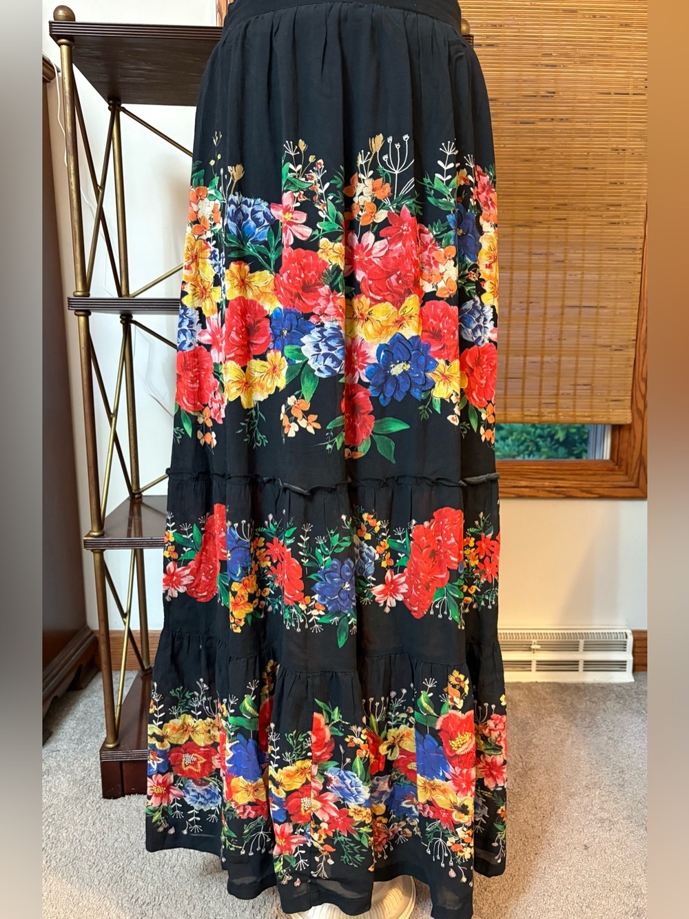 Natural Life Tiered floral black maxi skirt size medium NWT